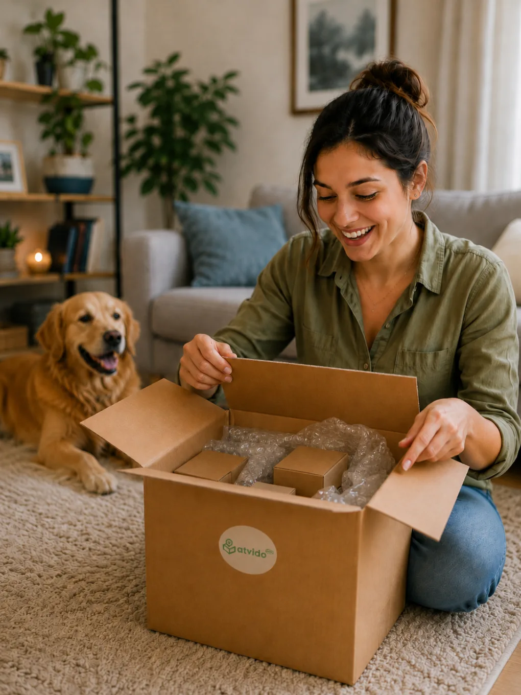 Customer unboxing a parcel forwarded by Atvido