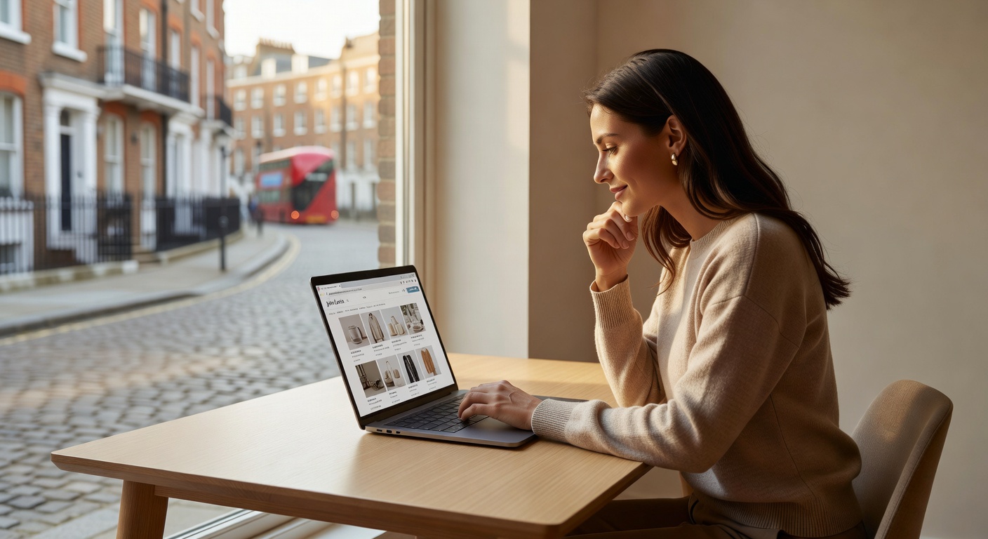 shopper browsing John Lewis website on laptop in Europe