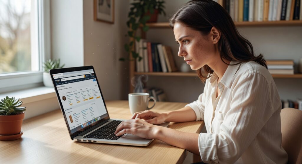 person shopping on Amazon UK website using a laptop