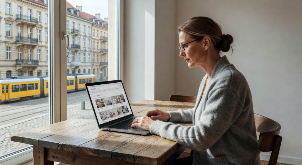 person in Germany browsing John Lewis website on laptop