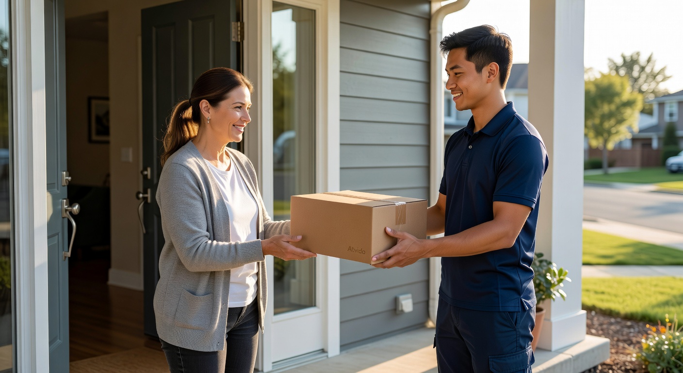 customer receiving Atvido delivery package at home