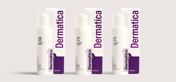 Open cardboard parcel containing multiple Dermatica cream tubes and bottles next to bubble wrap