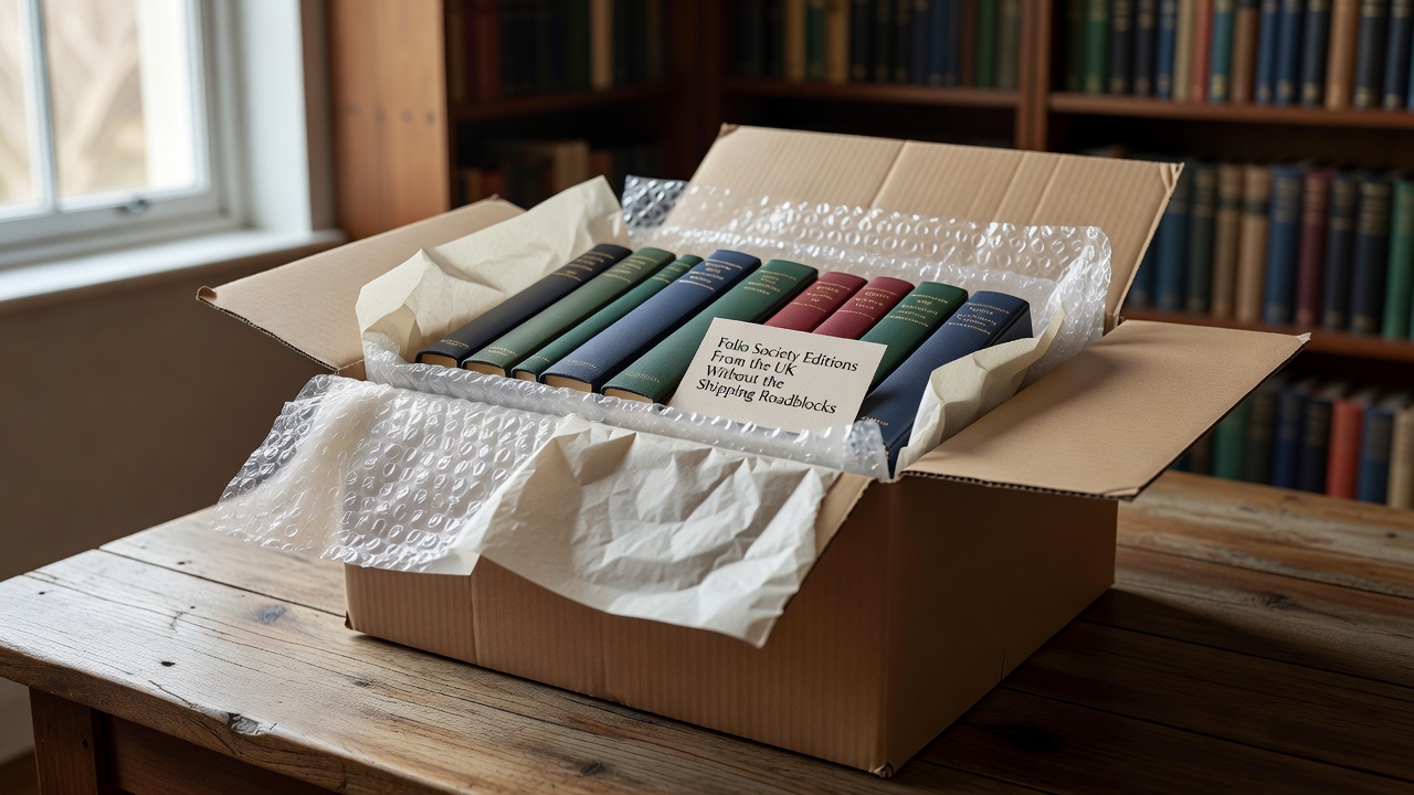 Open parcel interior showing bubble wrap and tissue paper protecting multiple hardback volumes
