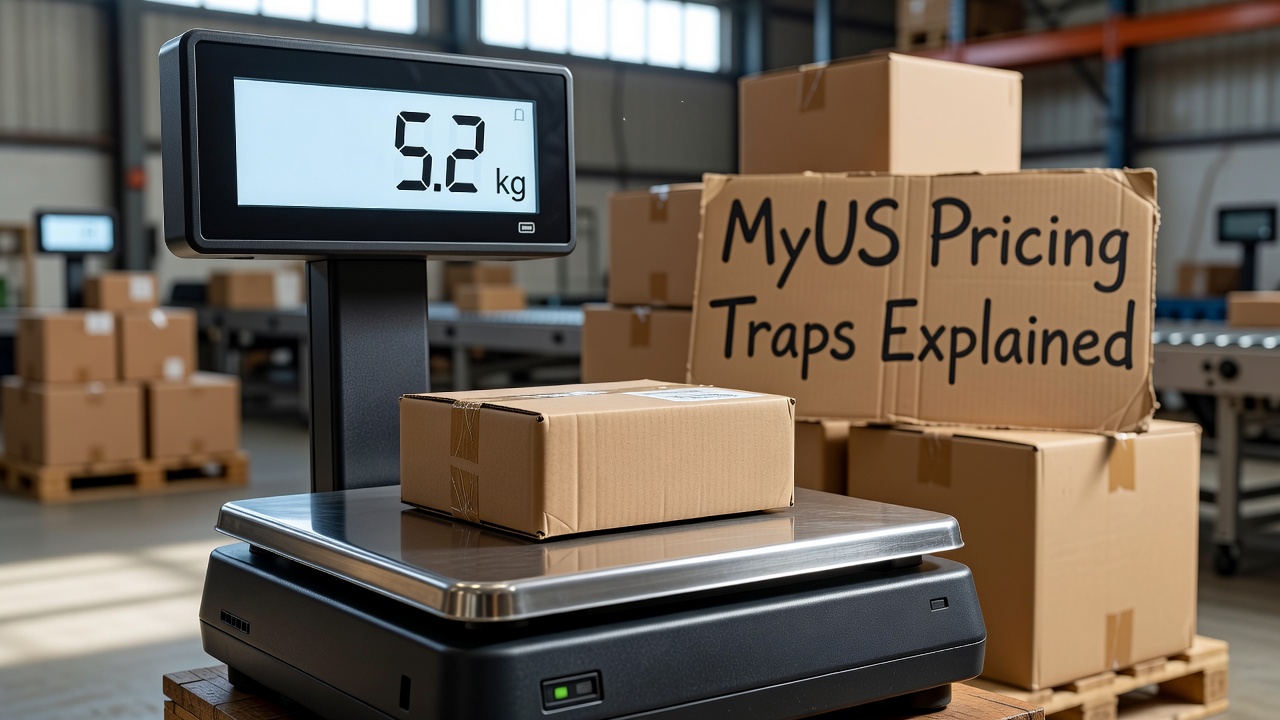 close-up of digital shipping scale showing package weight in kilograms